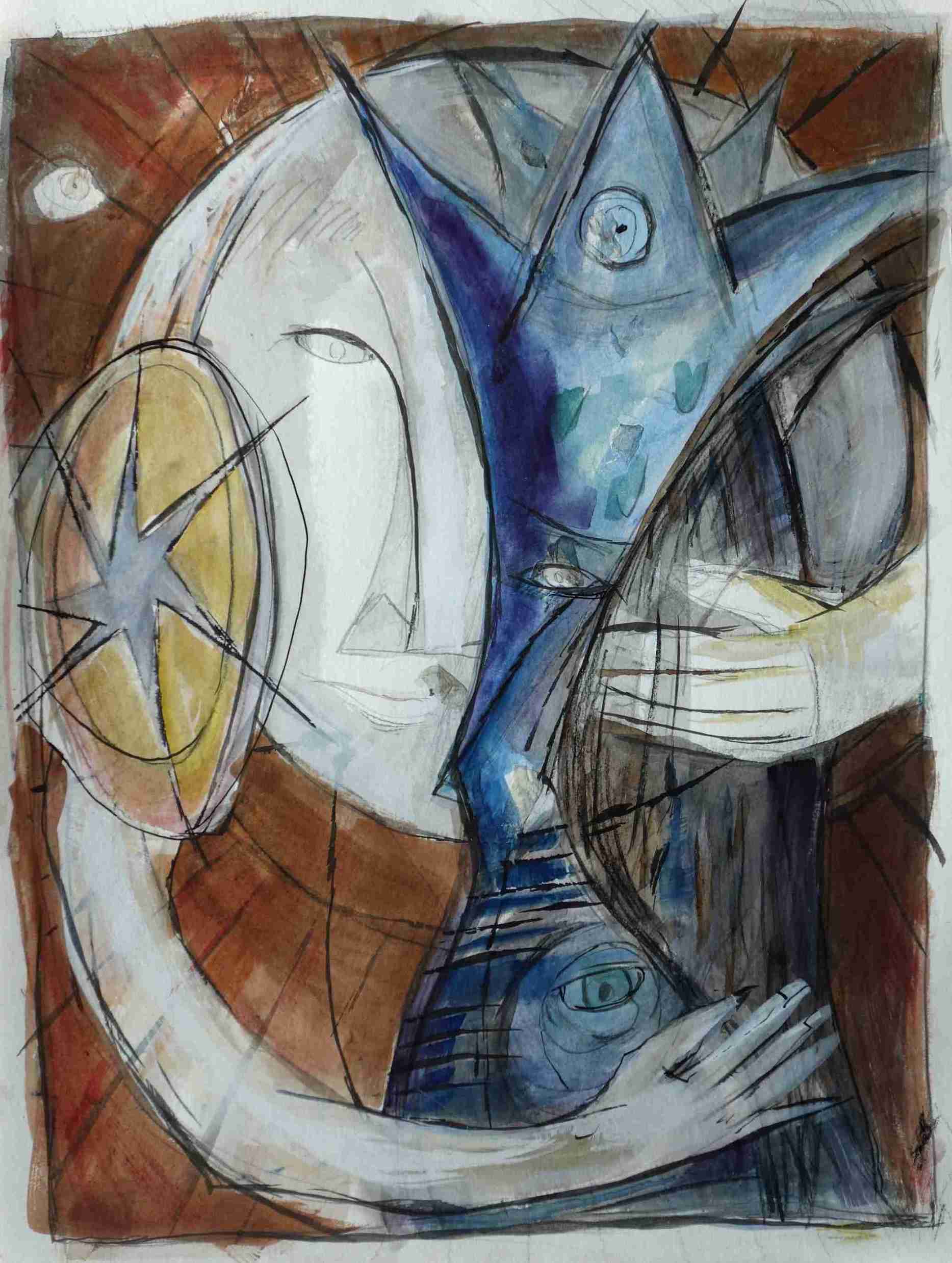 Blütenfisch, Mond und Stern