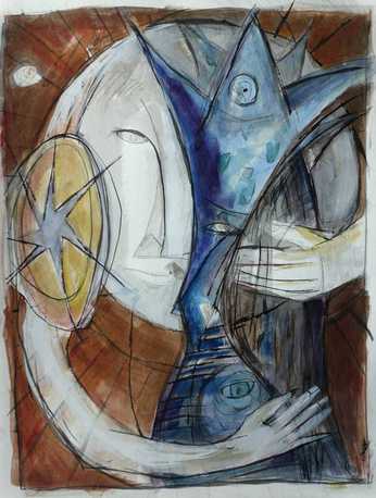 Blütenfisch, Mond und Stern