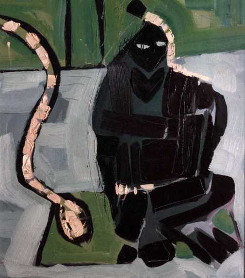 Figur mit schwarzer Schlange