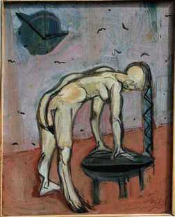 Frau mit Waschschüssel und Uhr