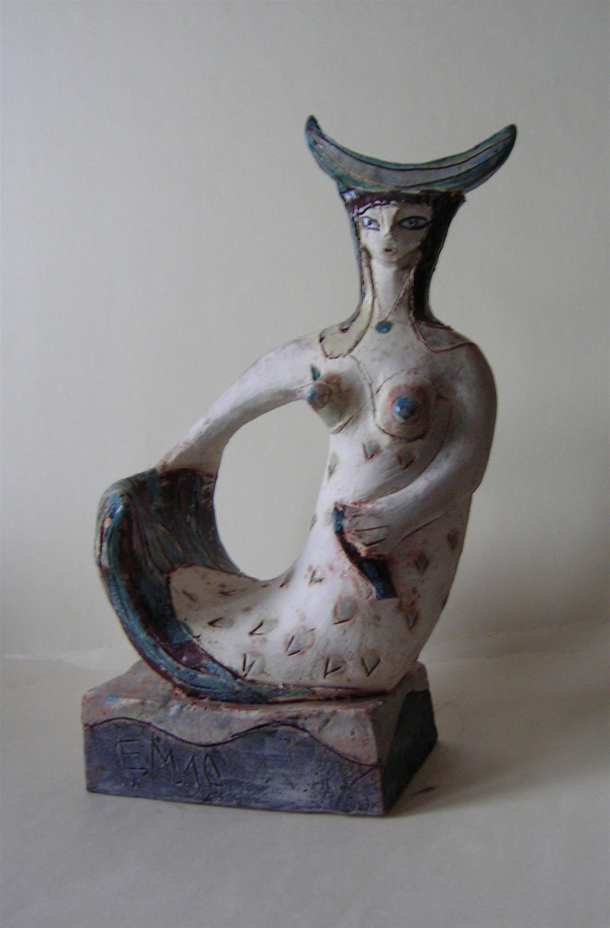 Nixe, Terrakotta teilweise glasiert